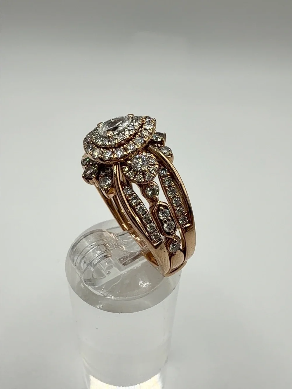14K Rose Gold Pear Diamond Halo Ring Size 7.25